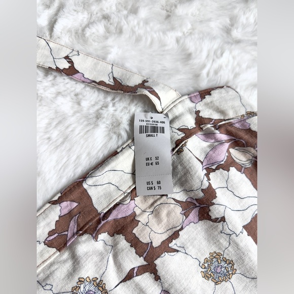 NWT A&F light brown floral print Halter Linen-Blend Mini Dress - Picture 3 of 12